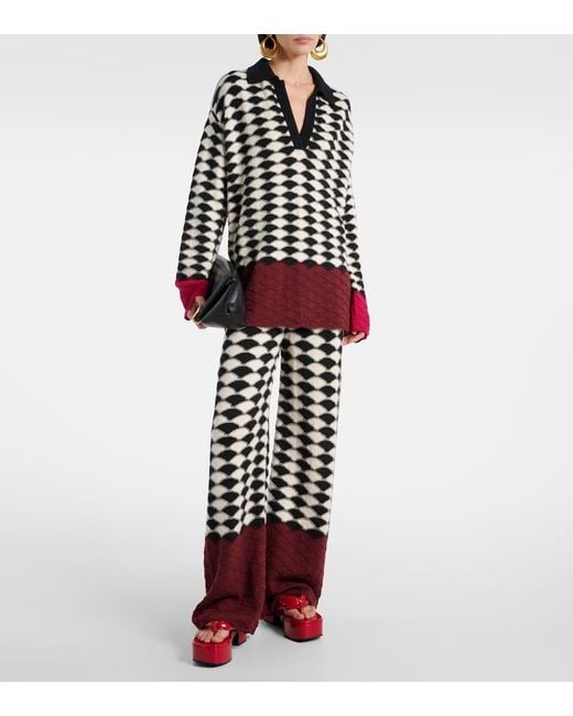 LaDoubleJ Red Lounge Wool Wide-Leg Pants