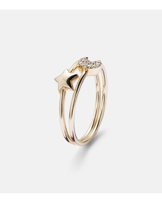 Roxanne First White Mini Moon And Star Set Of 14Kt Rings With Diamonds