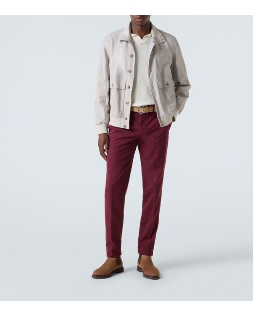 Brunello Cucinelli Red Cotton Gabardine Slim Pants for men