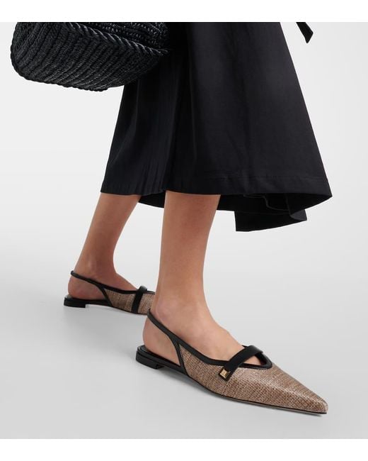 Max Mara Brown Leather-trimmed Slingback Flats