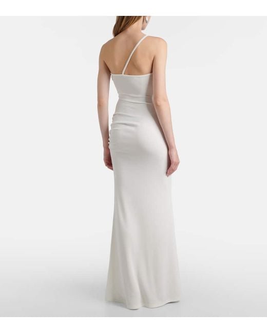 Christopher Esber White Verziertes Maxikleid Crystal Pin Cutaway