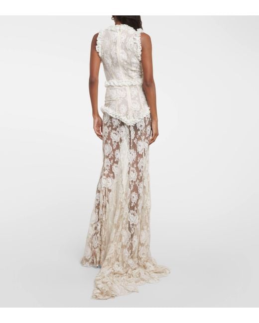 Alessandra Rich White Bow-detail Lace Gown