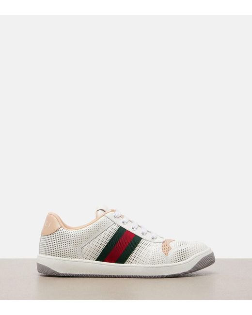 Gucci White Screener Leather Sneakers