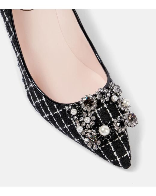 Roger Vivier Black Flower Strass 65 Leather-Trimmed Boucle Pumps
