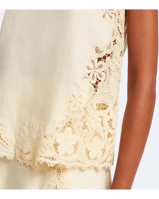 Ulla Johnson Natural Amelie Crochet-Trimmed Linen Top
