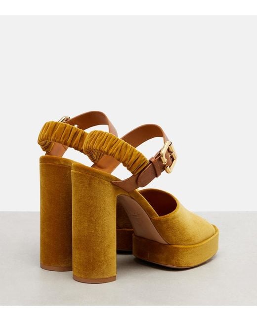 Chloé Brown Aria 95 Velvet Platform Sandals