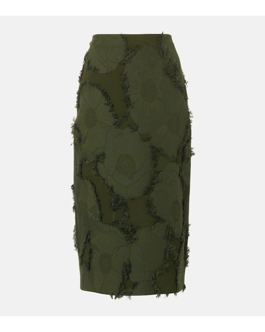 Gucci Green Floral Jacquard Pencil Skirt