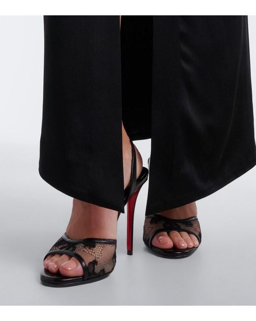 Christian Louboutin Black Miss Z Lace-Trimmed Leather Slingback Sandals