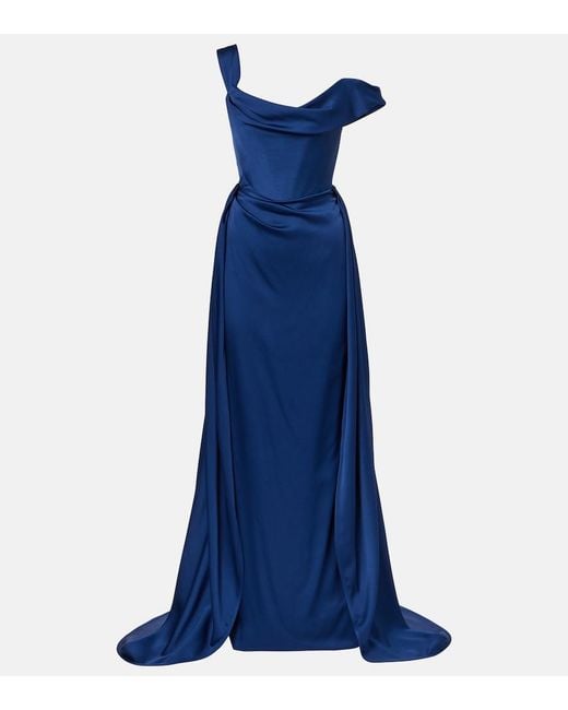 Vivienne Westwood Blue Nova Grace Draped Asymmetric Gown