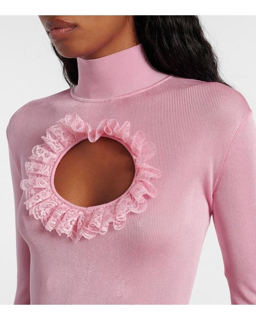 Self-Portrait Pink X Christopher Kane Cutout Lace-Trimmed Bodysuit