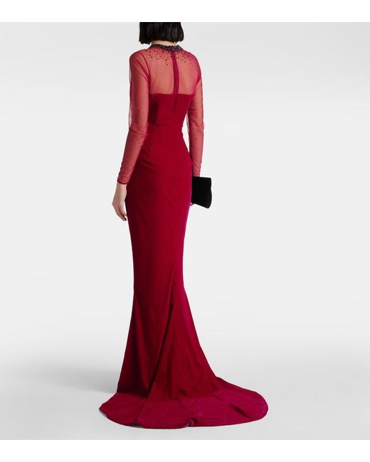 Miss Sohee Red Embellished Cotton-Blend Velvet Gown