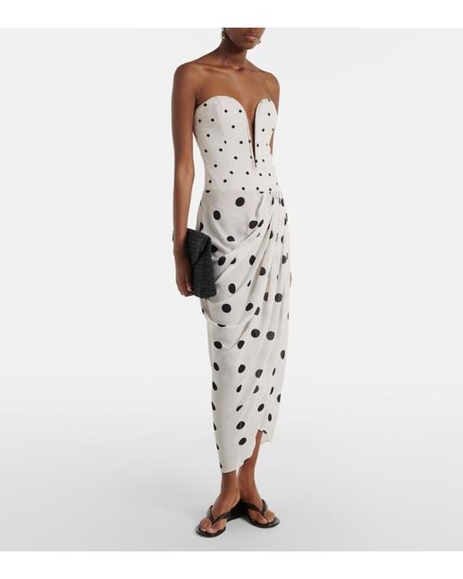Adriana Degreas White Draped Polka-Dot Bustier Dress