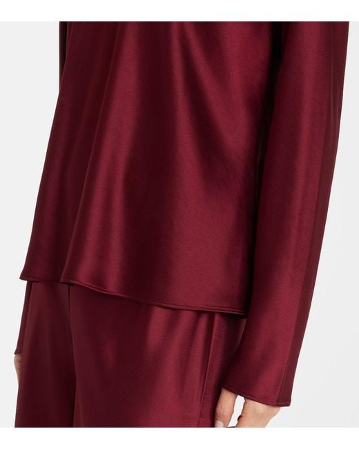 Leset Red Barb Satin Turtleneck Top