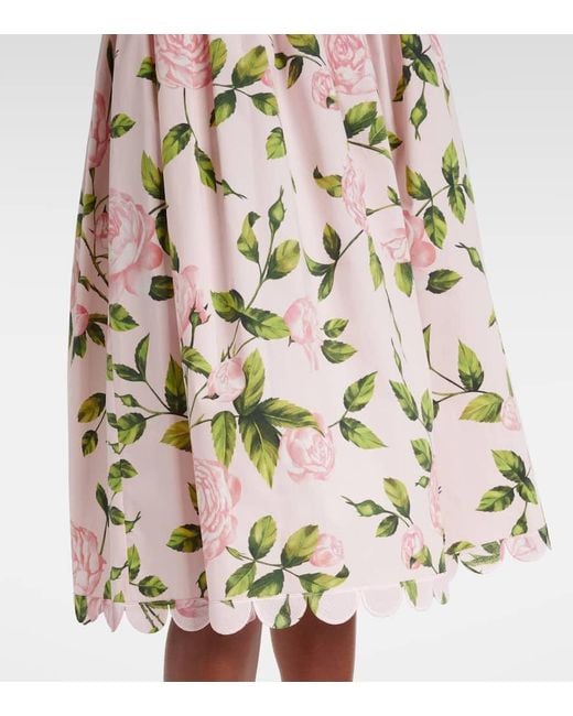 Robe Midi En Coton Melange A Fleurs Oscar de la Renta en coloris White