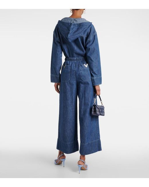 Valentino Blue High-rise Chambray Wide-leg Jeans