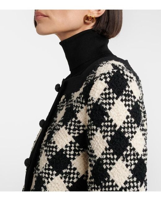 Valentino Black Checked Ruffled Tweed Jacket