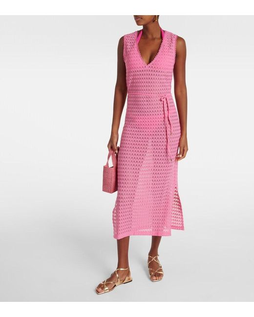 Melissa Odabash Pink Annabel Open-Knit Midi Dress