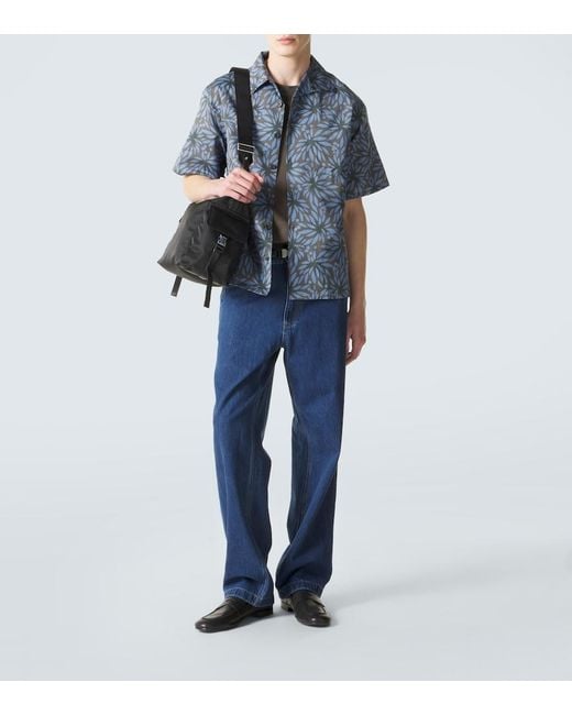 Prada Blue Printed Cotton And Silk Bowling Shirt for men