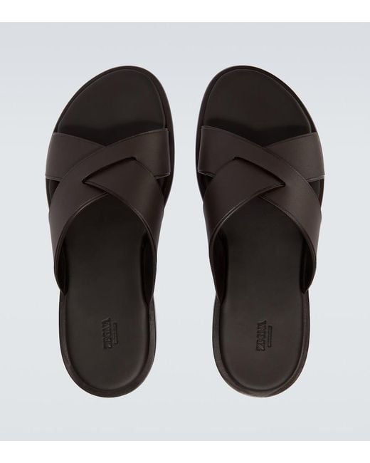 Zegna Brown Leather Sandals for men