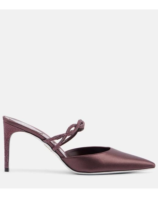 Rene Caovilla Purple Crystal-Embellished Satin Mules