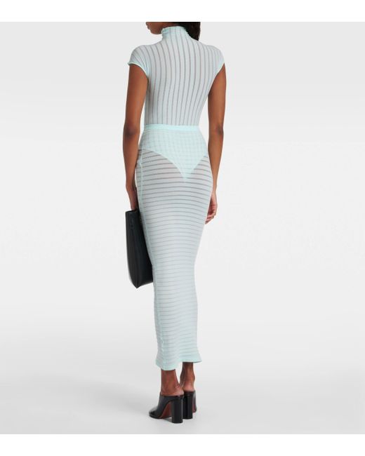 Alaïa Blue Striped Maxi Skirt