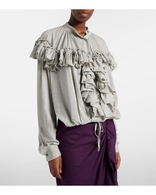 Dries Van Noten White Ruffled Cotton Jersey Blouse