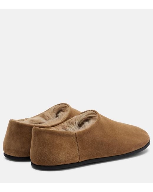 Christen Brown Big Bootie Shearling-Trimmed Suede Slip-On Shoes