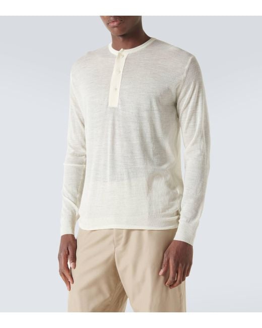 Auralee White Wool And Silk Henley Shirt for men