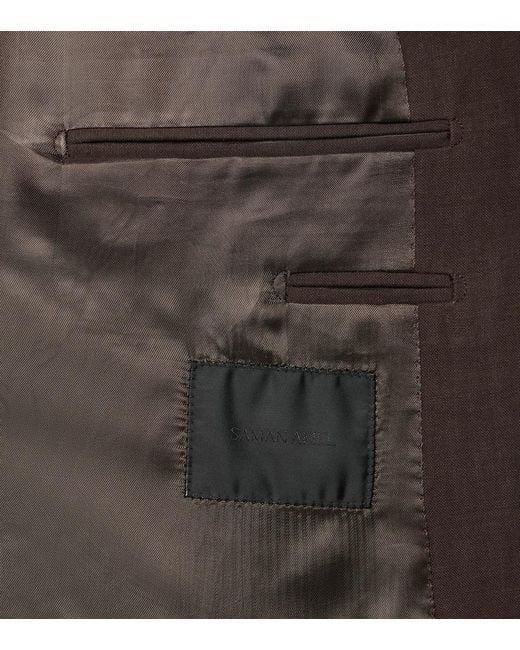 Saman Amel Brown Double-Breasted Linen Canvas Blazer for men
