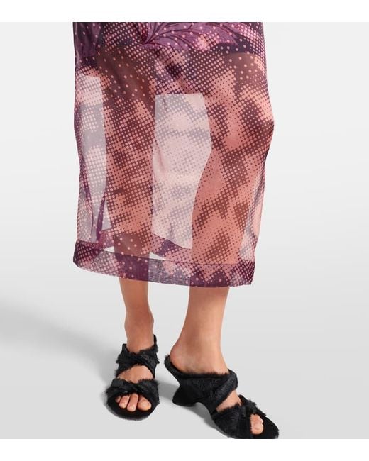 Falda Midi En Mezcla De Seda Estampada A Capas Dries Van Noten de color Purple
