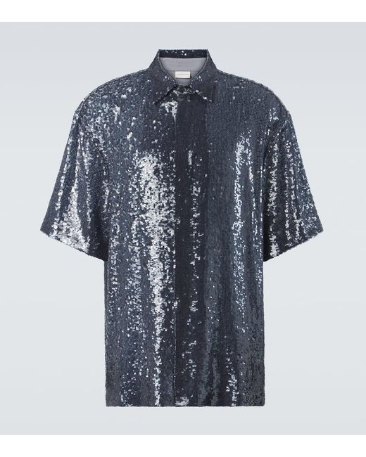 Dries Van Noten Blue Sequined Shirt for men