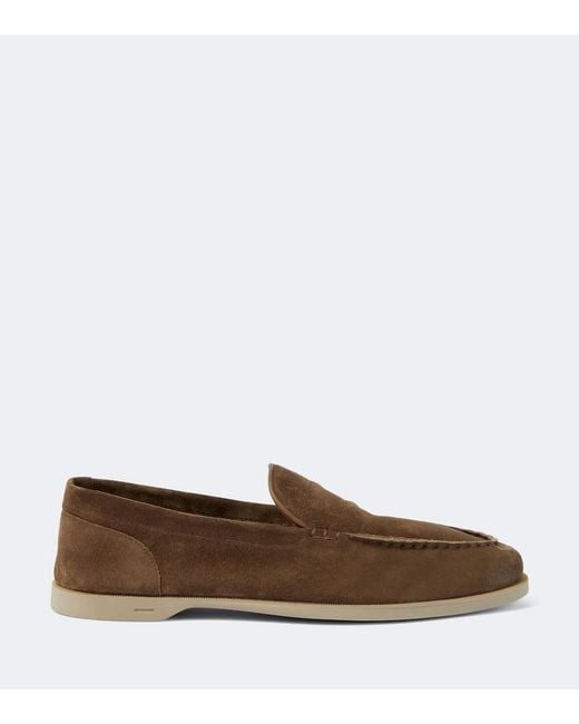 John Lobb Brown Pace Suede Loafers for men