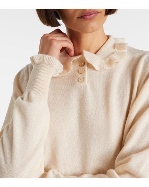 Valentino Natural Ruffled Cashmere Polo Sweater