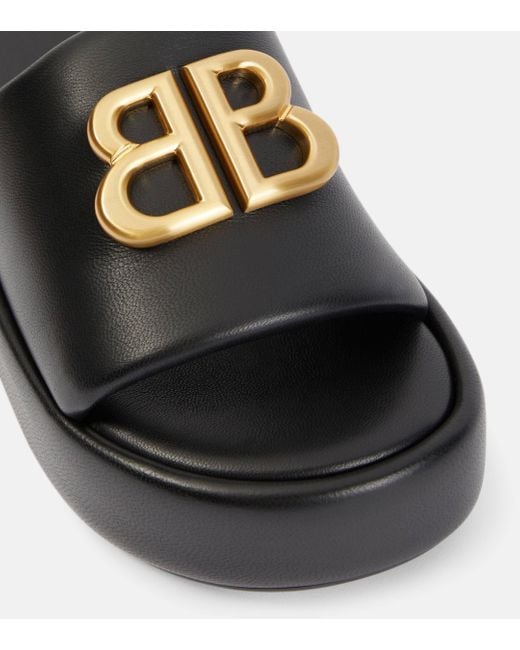 Balenciaga Black Rise Bb Leather Platform Slides