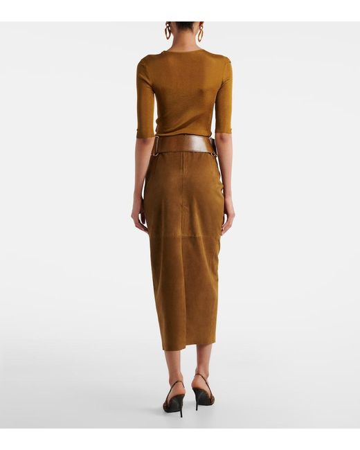 Nour Hammour Brown Selly Suede Midi Skirt