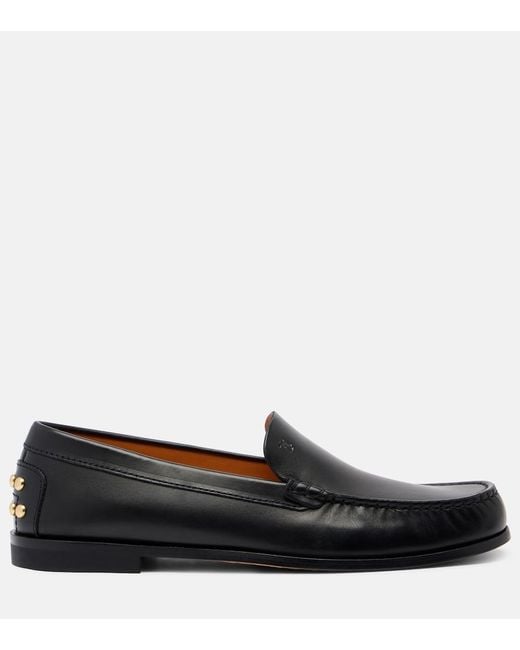 Tod's Black Studded Leather Loafers
