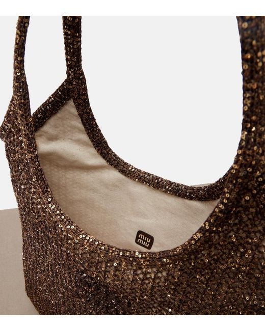 Miu Miu Brown Ivy Sequined Mesh Shopper