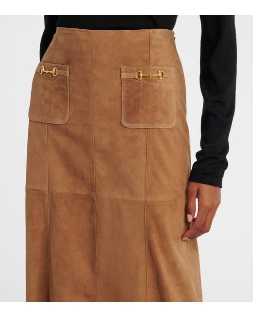 Rixo Brown High-Rise-Maxirock Edwina Aus Veloursleder