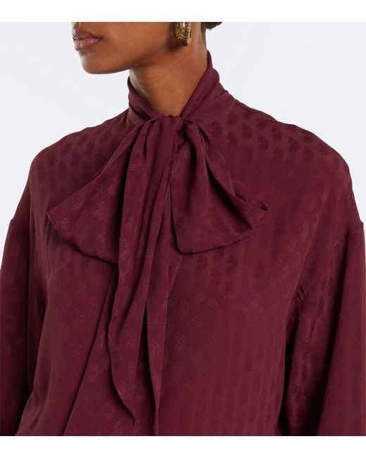 Etro Purple Tie-Neck Paisley Jacquard Blouse