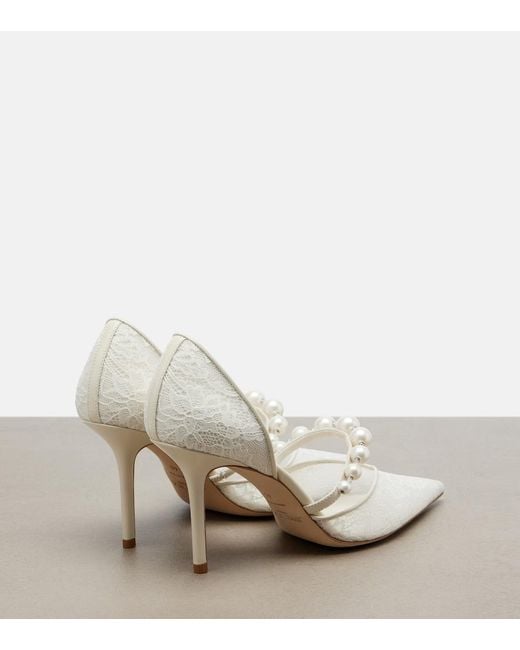 Jimmy Choo White Aurelie Faux Pearl-Embellished Satin Pumps