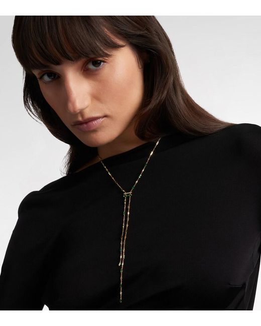 SHAY White Cascade Y 18Kt Necklace With Emeralds And Diamonds