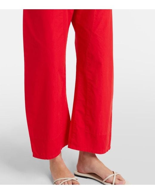 Leset Red Kyoto Cropped Cotton Wide-Leg Pants
