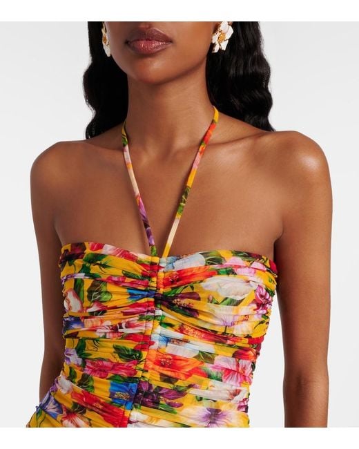 Dolce & Gabbana Multicolor Ruched Floral Halterneck Minidress