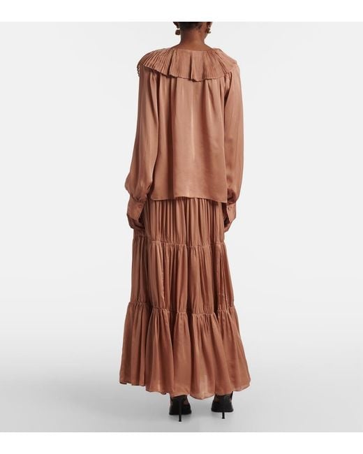 Ulla Johnson Brown Liese Pleated Silk Satin Blouse
