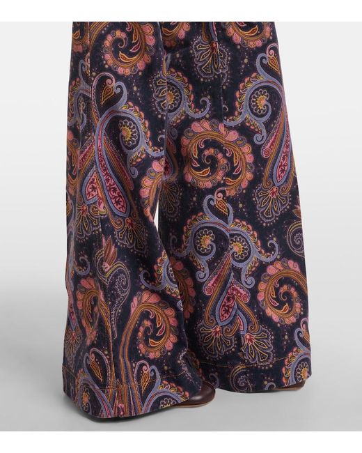Etro Purple Paisley Cotton-Blend Flared Pants