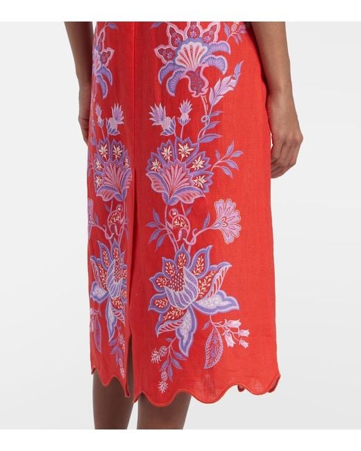 Farm Rio Red Porcelain Garden Printed Linen Maxi Skirt