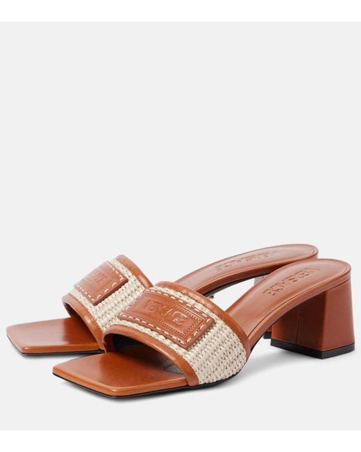 Versace Brown Theia Barocco Leather-Trimmed Raffia Mules
