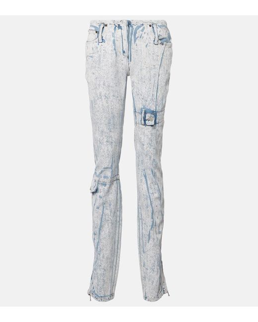Acne Blue Bedruckte Low-Rise Slim Jeans
