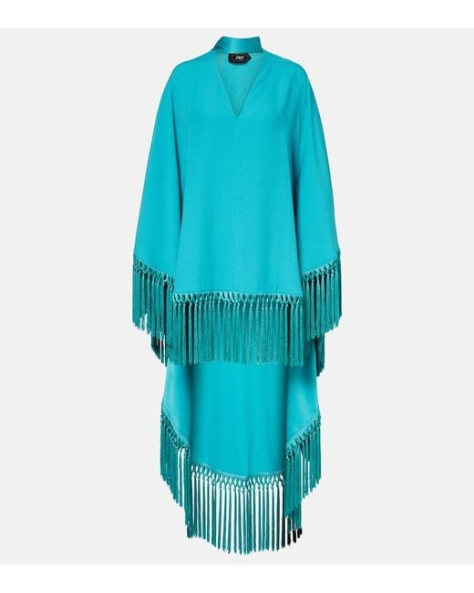 Taller Marmo Blue Cecil Fringed Crepe Cady Kaftan