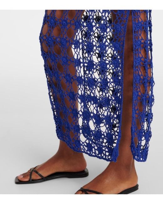 Anna Kosturova Blue Crochet Cotton Maxi Dress